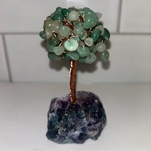 Green Gemstone Tree on Amethyst Base